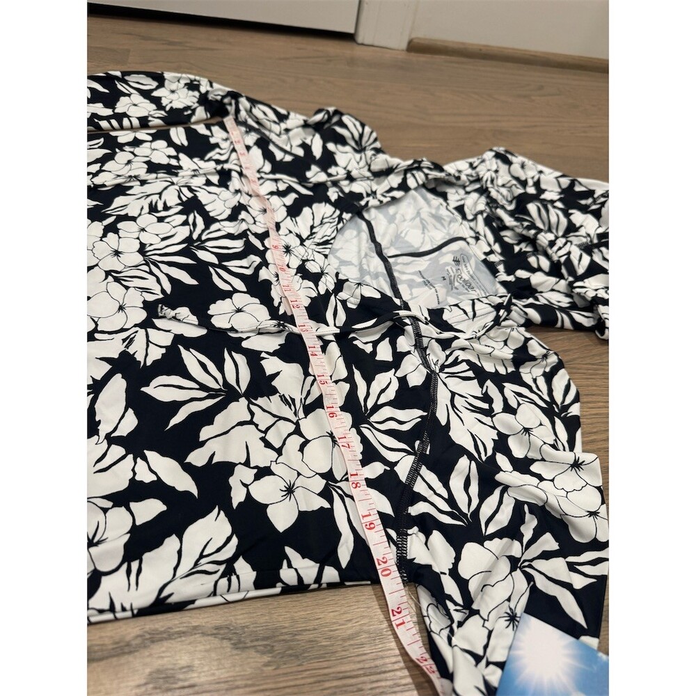 Coolibar Swim Cover-Up Dress Womens M Black White Floral Hooded UPF 50+ - Picture 5 of 7